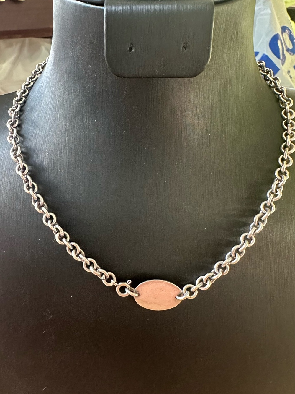 Sterling Silver Chain Necklace with Oval Plate